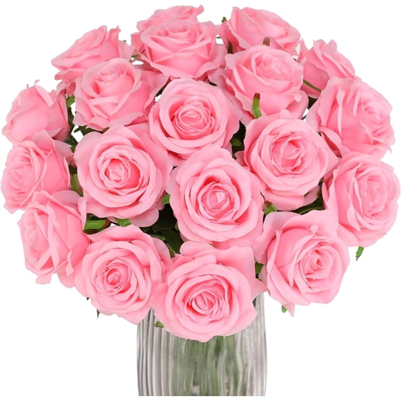 ZOELNIC Pink Fake Roses Artificial Flowers - 16 Pcs Fake Artificial Roses Silk Flowers with Stems for Home Wedding Hotel Office Centerpiece Decor