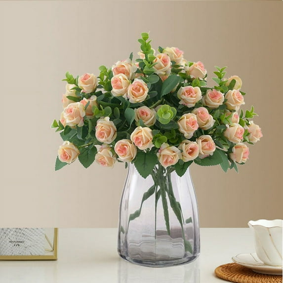 ZOELNIC Rose Flower Bouquet Artificial Flowers Wedding Decoration 11 Heads Silk Flowers Fake Roses Flores Home Decor Bunch, 4PACK Champagne