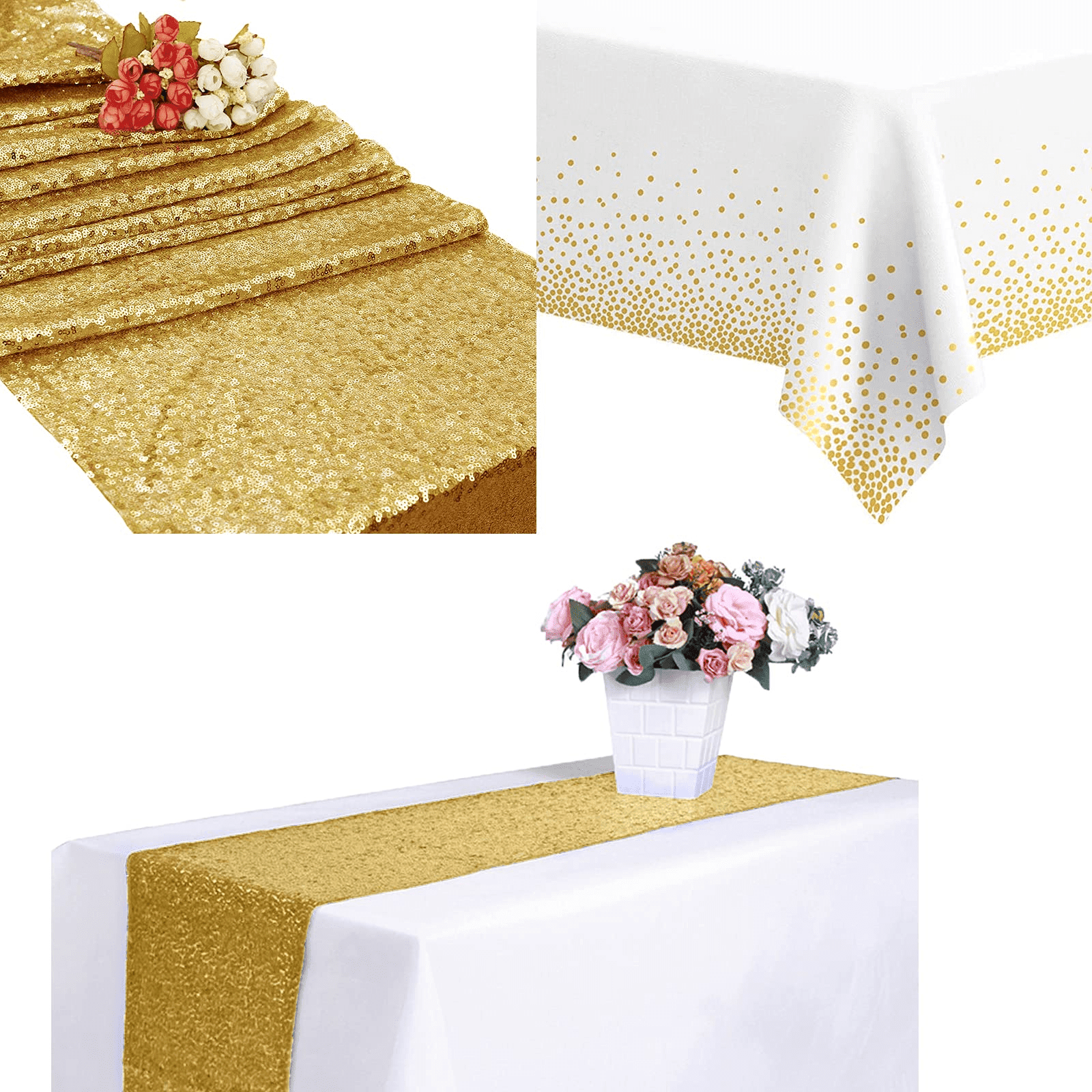 ZOELNIC Sequin Table Runner Glitter 12x108 inch Silver Plastic