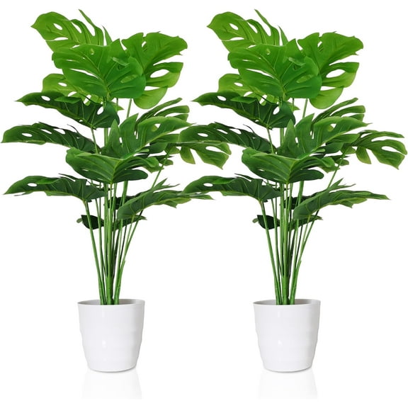 ZOELNIC Set of 2 Artificial Monstera Deliciosa Plants, Fake Tropical Palm Tree with 18 Leaves Stems, 22 Inch Artificial Greenery Plant for Home Bathroom, Office, Windowsill Decor (NO Pot)