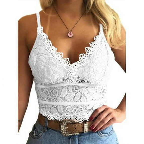 ZOELNIC Sleeveless V-Neck Spaghetti Straps Push Up Crop Top Lace Bra Tank Tops