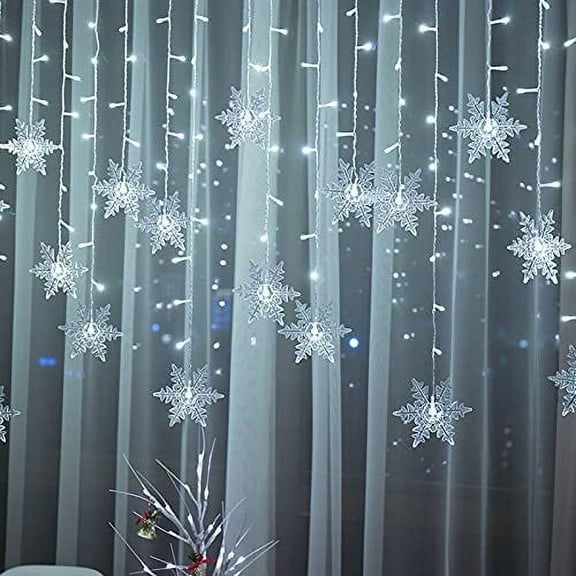 ZOELNIC Snowflake Window Curtain Lights, 11.5ft 96 LED Snowflake Christmas Icicle Lights with 8 Modes Twinkle Fairy Light for Christmas Tree,Bedroom,House, Holiday,Yard Decoration (Cool White)
