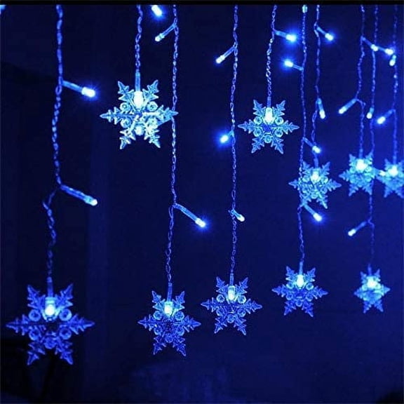 ZOELNIC Snowflake Window Curtain Lights, 11.5ft 96 LED Snowflake Christmas Icicle Lights with 8 Modes Twinkle Fairy Light for Christmas Tree,Bedroom,House, Holiday,Yard Decoration (Blue)