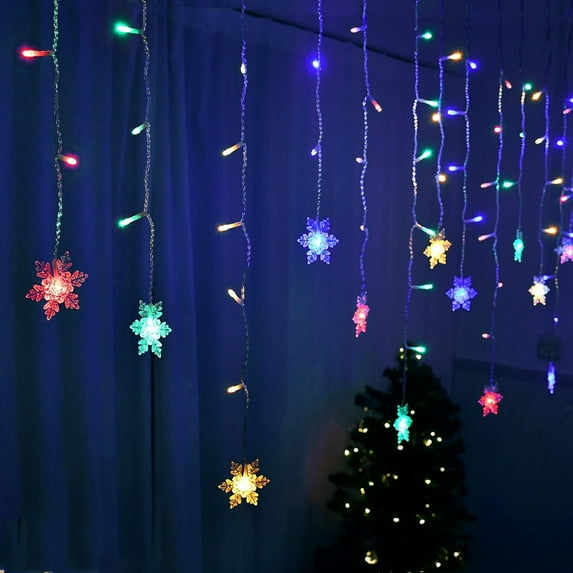 ZOELNIC Snowflake Window Curtain Lights, 11.5ft 96 LED Snowflake Christmas Lights with 8 Lighting Modes Twinkle Fairy Light for Christmas Tree,Bedroom,House, Holiday,Yard Decoration (Multicolor)