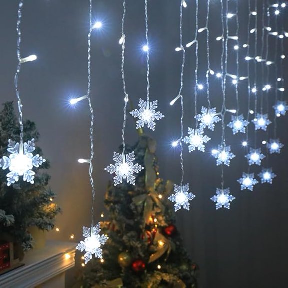 ZOELNIC Snowflakes LED Curtain Lights 11.5ft 16 Snowflakes Fairy Lights 80pcs LED Snowflake Lights for Home, Church, Wedding, Birthday (Snowflakes-Cool White)