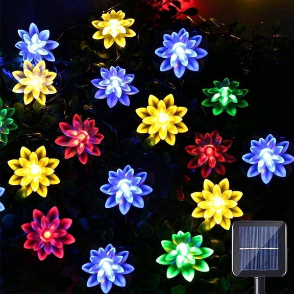 ZOELNIC Solar Powered String Lights Outdoor 12M 100LEDs Lotus Flower Fairy Light Decorative Lighting for Garden Fence Decorations Multicolor