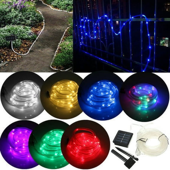 ZOELNIC Solar String Lights Outdoor, Updated 50 LED Solar Rope Lights Outdoor Waterproof Fairy Lights 8 Modes PVC Tube String Light for Garden Fence Party Wedding Decor (Blue)