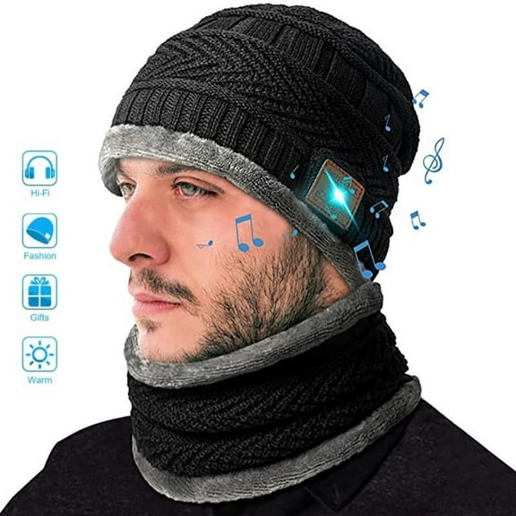 ZOELNIC Unisex Bluetooth Music Warm Beanie Hat & Scarf Set Wireless Headphone Handsfree Winter Cap for Outdoor Sport (Beanie+ Scarf)