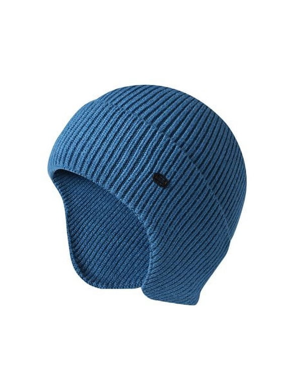 Unisex Men Winter Windproof Knitted Wool Beanie Hat Ear Flap Ear Protector Cycling Ski Skull Cap- Lake Blue