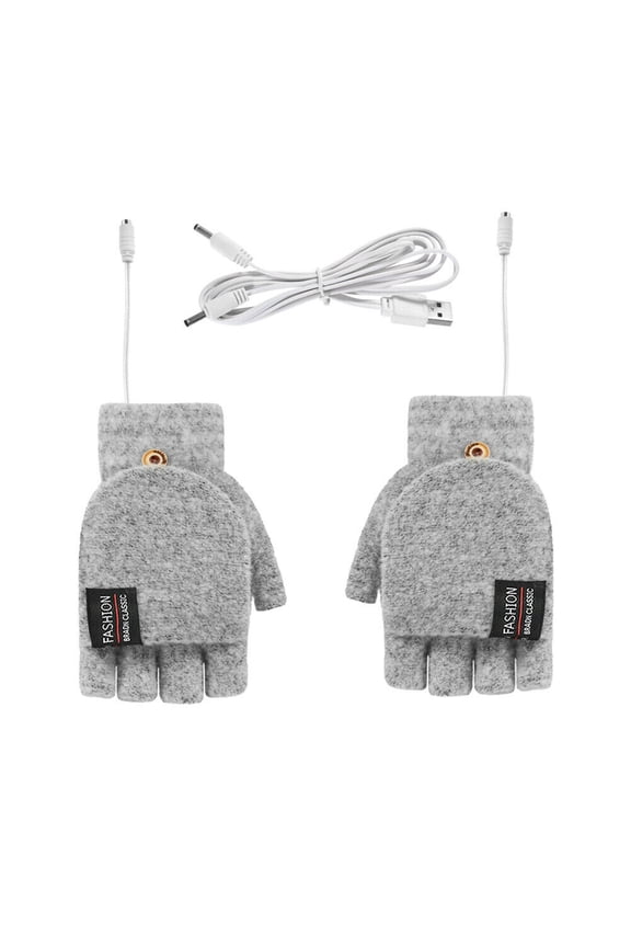 Unisex USB Heated Gloves Mitten Full & Half Finger-less Winter Warm Hands Laptop Gloves for Women Men, Gray