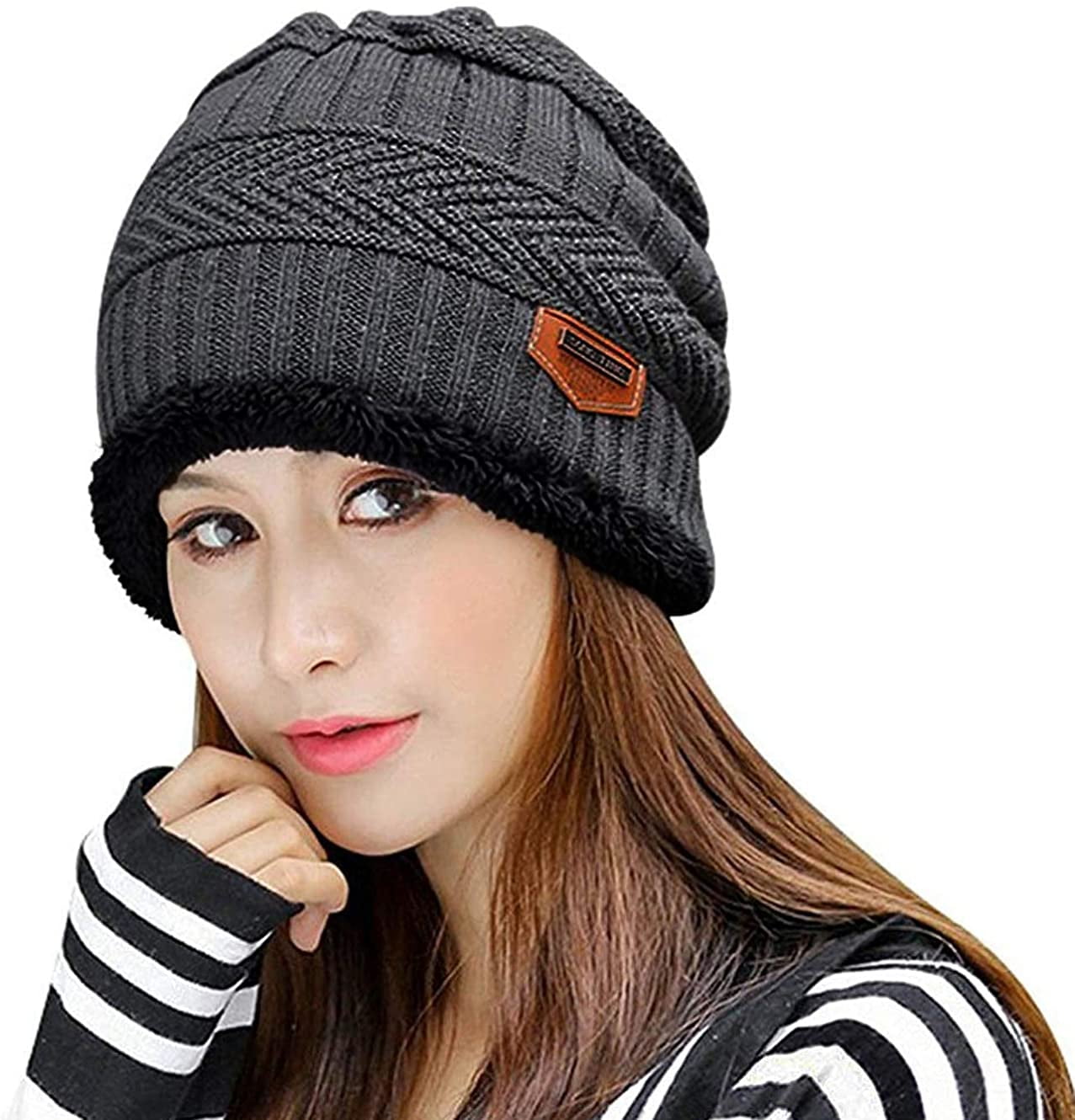 ZOELNIC Unisex Winter Beanie Hat Warm Knit Hat Thick Fleece 