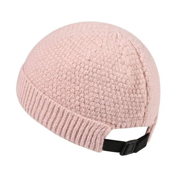 ZOELNIC Unisex Winter Knit Hat, Warm Rolled Cuff Brimless Beanie Hat with Adjustable Buckle for Men and Women Pink
