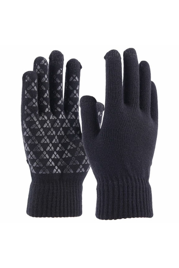 Winter Knit Gloves Touchscreen Windproof Anti-slip Thermal Soft Wool Lining Elastic Cuff for Women Men, Black Man