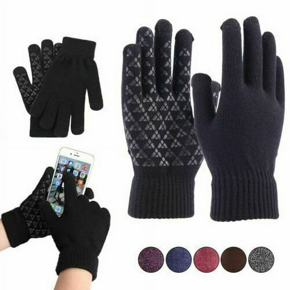 ZOELNIC Winter Knit Gloves Touchscreen Windproof Anti-slip Thermal Soft Wool Lining Elastic Cuff for Women Men, Blue Man