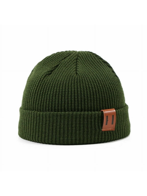 Winter Warm Men Women Mini Fisherman Beanie Hat Knitted Ribbed Docker Skull Cap , Green