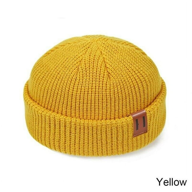 ZOELNIC Winter Warm Men Women Mini Fisherman Beanie Hat Knitted Ribbed Docker Skull Cap , Yellow