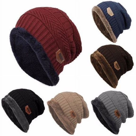 ZOELNIC Winter Warm Mens Casual Beanie Hat Winter Knit Fur Ski Hats Oversized Hats