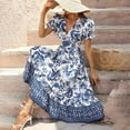 thumbnail image 1 of ZOELNIC Women Floral Maxi Dress Short Puff Sleeve V Neck Bohemian Flowy Smocked Long Dress, S, 1 of 10
