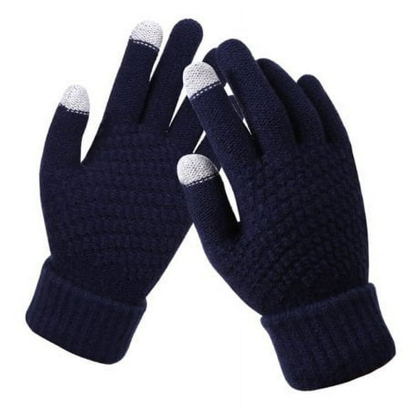 ZOELNIC Women Men Gloves, Winter Solid Touch Screen Full Finger Woolen Warm Knitted Gloves Unisex Outdoor Navy Blue