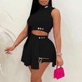 thumbnail image 1 of ZOELNIC Women's 2 Piece Outfits Skirt Sets Summer Sleeveless Crop Top Pleated Short Mini Skirt, S, 1 of 3