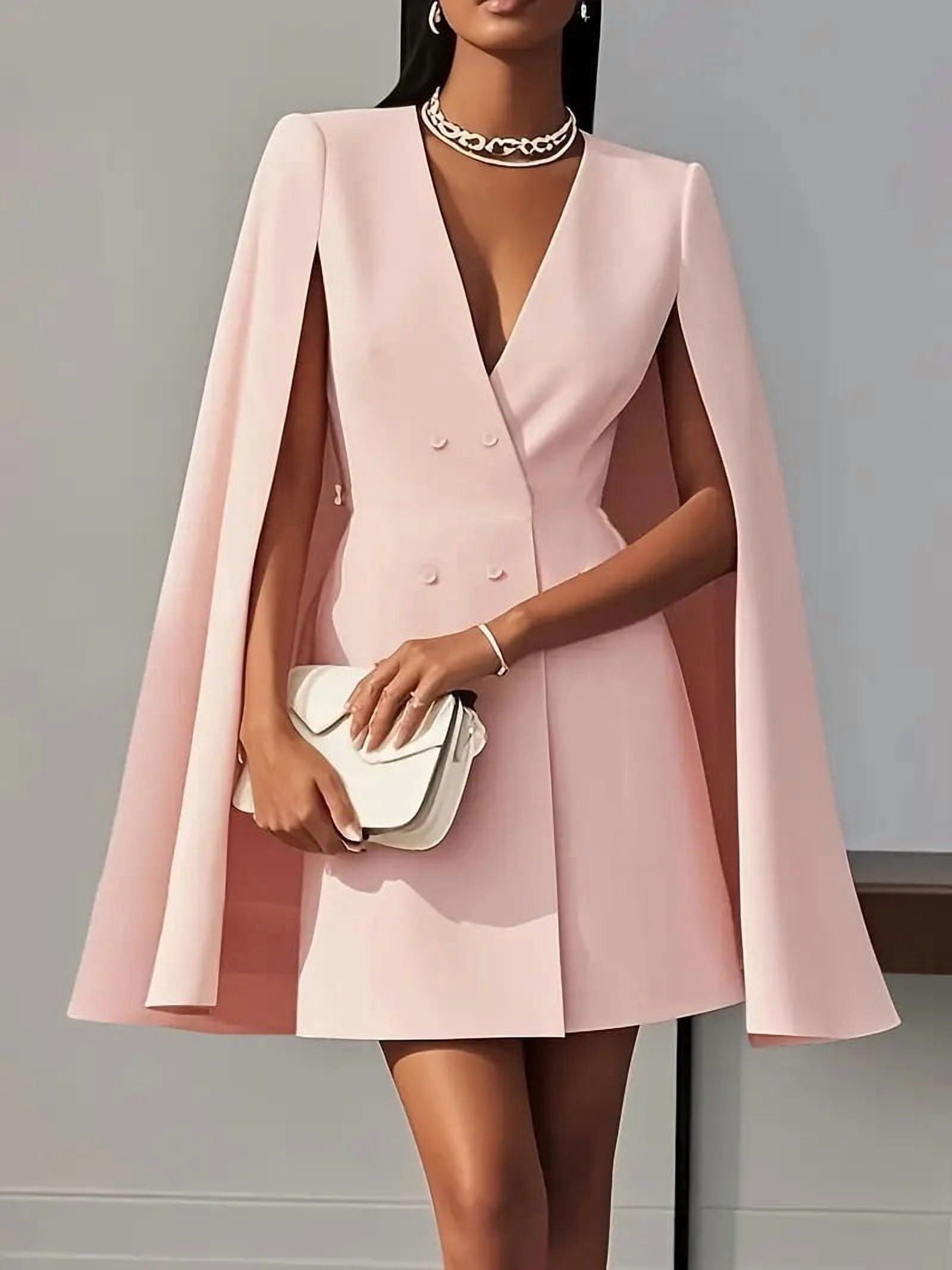 ZOELNIC Women's Cape Blazer Dress Split Long Sleeve Double Breasted