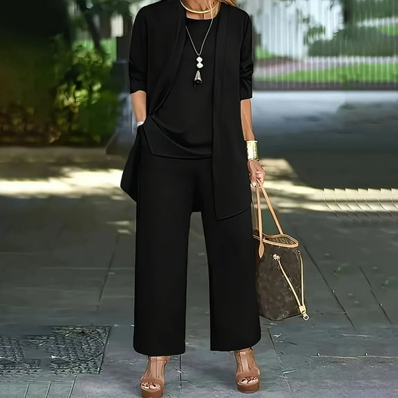 ZOELNIC Women's Casual 3 Piece Lounge Sets Sleeveless Tank Tops Long Sleeve Cardigan Wide Leg Pants Sweatsuit, XL
