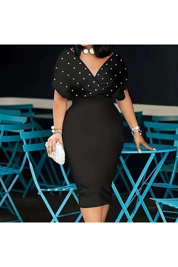 Women's Elegant Deep V Neck Wrap Ruched Bodycon Dress Back Zipper Pencil Midi Dress Cocktail Party Work Dress, 2XL