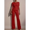 thumbnail image 1 of ZOELNIC Women's Elegant Formal Jumpsuit Long Sleeve Pearl Accent Jumpsuit, Mid-Length Sleeve with Side Slit & Back Zipper, Office to Evening Wear, 2XL, 1 of 4