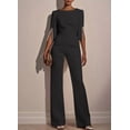 thumbnail image 1 of ZOELNIC Women's Elegant Formal Jumpsuit Long Sleeve Pearl Accent Jumpsuit, Mid-Length Sleeve with Side Slit & Back Zipper, Office to Evening Wear, 2XL, 1 of 4