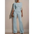 thumbnail image 1 of ZOELNIC Women's Elegant Formal Jumpsuit Long Sleeve Pearl Accent Jumpsuit, Mid-Length Sleeve with Side Slit & Back Zipper, Office to Evening Wear, L, 1 of 4