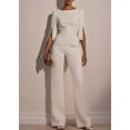 thumbnail image 1 of ZOELNIC Women's Elegant Formal Jumpsuit Long Sleeve Pearl Accent Jumpsuit, Mid-Length Sleeve with Side Slit & Back Zipper, Office to Evening Wear, M, 1 of 4