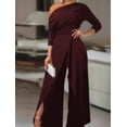 thumbnail image 1 of ZOELNIC Women's Elegant One Shoulder Long Sleeves Split Wide Leg Pants Clubwear Party Dressy Jumpsuits, XL, 1 of 4