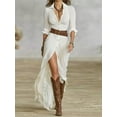thumbnail image 1 of ZOELNIC Women's Elegant Ruched Maxi Shirt Dress with Belt, Asymmetrical Hem & Long Sleeve, S, 1 of 4