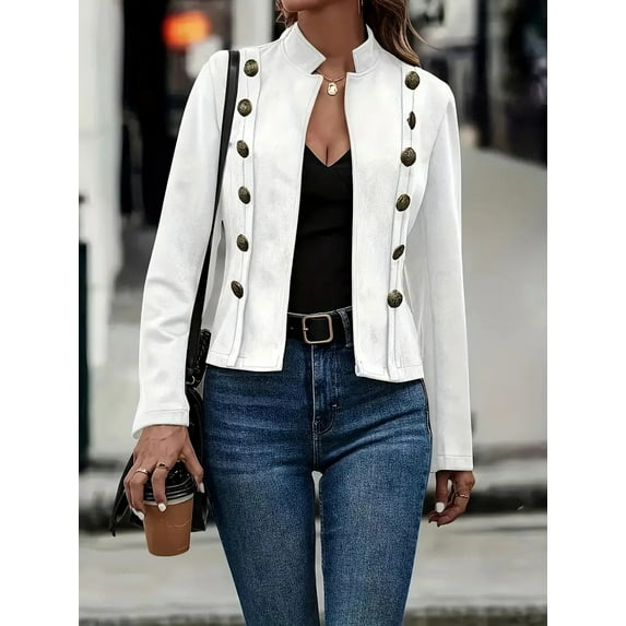 ZOELNIC Women's Faux Suede Blazer - Long Sleeve Notch Lapel Open Front Jacket, Casual Business Office Blazer, M