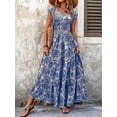 thumbnail image 1 of ZOELNIC Women's Floral Maxi Dress V-Neck Short Sleeve Smocked Waist Dress, High Waist Summer Fall Boho Chic Long Dress, L, 1 of 8