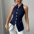 thumbnail image 1 of ZOELNIC Women's Halter Neck Vest Lapel Collar Button Down Sleeveless Blazer Vest Business Casual Tops, S, 1 of 8