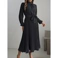 thumbnail image 1 of ZOELNIC Women's Mock Neck Long Sleeve Dress High Waist Belted Pleated Flowy A-Line Cocktail Party Maxi Dress, M, 1 of 6