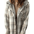 thumbnail image 1 of ZOELNIC Women's Plaid Shacket Long Sleeve Fleece Hooded Jacket with Flap Pockets, 2XL, 1 of 6