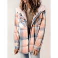 thumbnail image 1 of ZOELNIC Women's Plaid Shacket Long Sleeve Fleece Hooded Jacket with Flap Pockets, S, 1 of 6