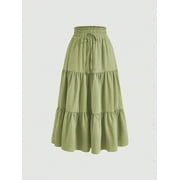 ZOELNIC Women's Plus Size Midi Skirt Elastic High Waisted Summer Pleated Beach Casual Skirts, 0XL-5XL