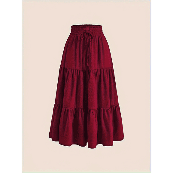 ZOELNIC Women's Plus Size Midi Skirt Elastic High Waisted Summer Pleated Beach Casual Skirts, 0XL-5XL