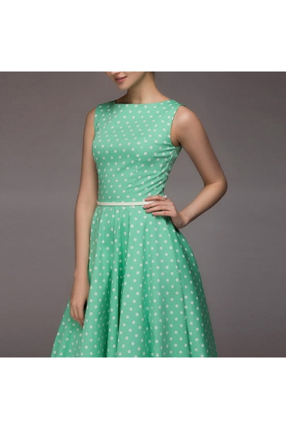 Women's Polka Dot Retro Vintage Style Cocktail Party Swing Dress, S