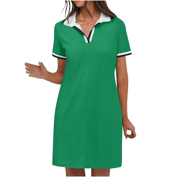 ZOELNIC Women's Polo Dress Short Sleeve V Neck Casual Summer Mini Shirt Dress With Pockets, M