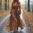 thumbnail image 1 of ZOELNIC Women's Retro Bohemian Maxi Dress Long Sleeve Floral Print, V Neck Vintage Style Boho Dress, S, 1 of 4