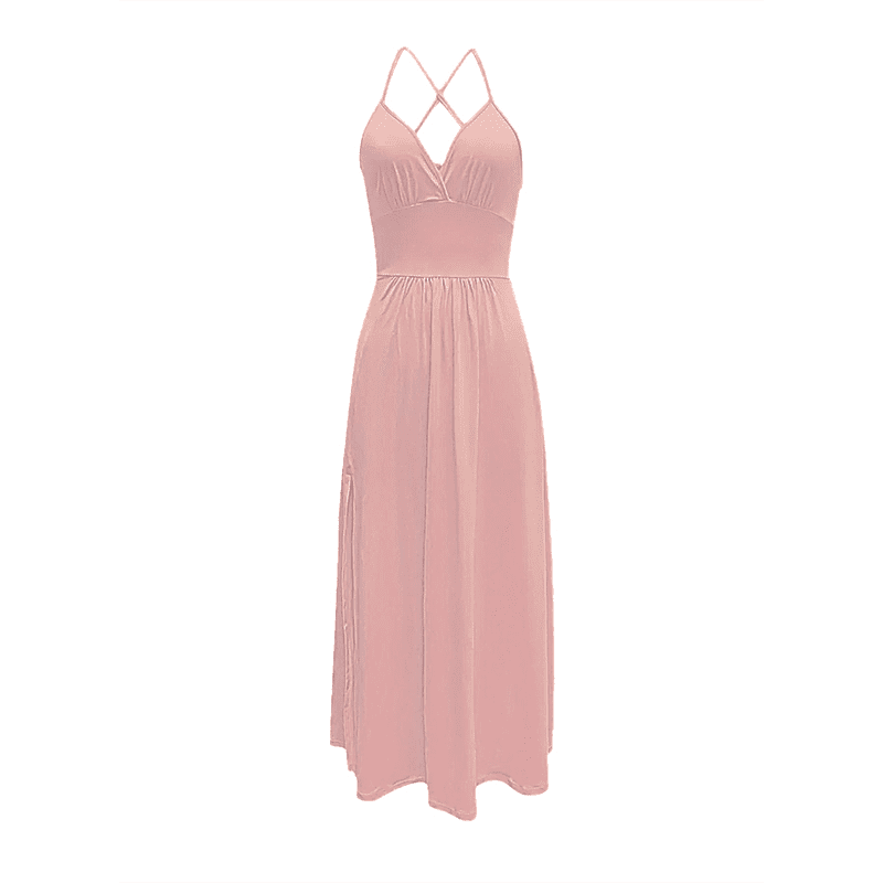 Elegant and Sexy V-Neck Backless Waist Tie High Slit Maxi Dress