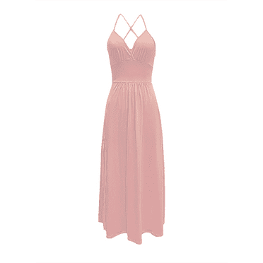 ZOELNIC Women's Deep V Neck Maxi Dress Spaghetti Strap Sleeveless Backless High Slit Long Dress Summer Party Cocktail Dress, S