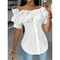 thumbnail image 1 of ZOELNIC Women's Sexy Ruffle Trim Off Shoulder Short Sleeve Button Down Blouse Shirts Summer Loose Tunic Tops, 2XL, 1 of 6