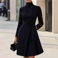 thumbnail image 1 of ZOELNIC Women's Stand Collar Midi Dress with Belt, Long Sleeve Slim Fit for Office & Formal Wear, 2XL, 1 of 4