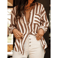 thumbnail image 1 of ZOELNIC Women's Striped Button Down Shirts Casual Long Sleeve Stylish V Neck Blouses Tops with Pockets, M, 1 of 5