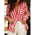 thumbnail image 1 of ZOELNIC Women's Striped Button Down Shirts Casual Long Sleeve Stylish V Neck Blouses Tops with Pockets, XS, 1 of 5
